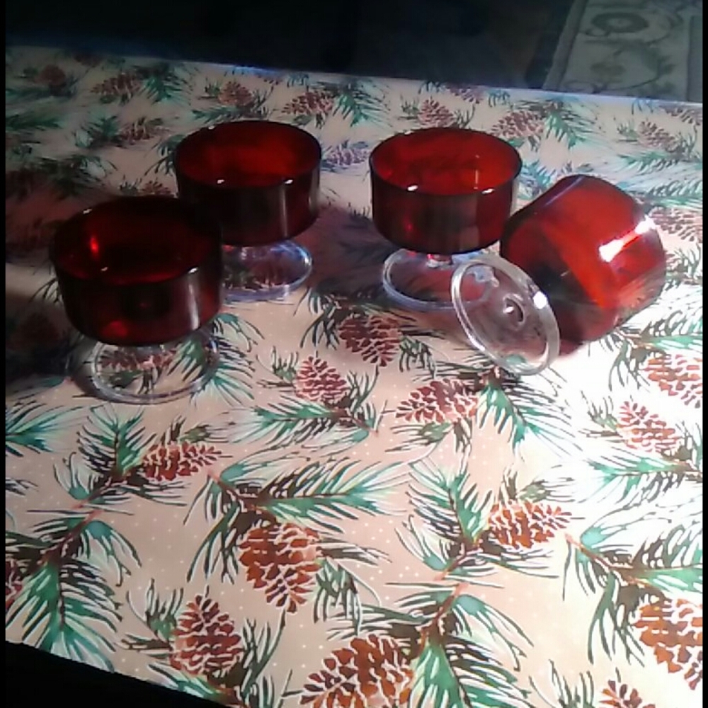 Set of 4 Cranberry red glass Sherbet dishes